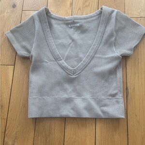 Garage Gray Ribbed V-Neck Women's Top